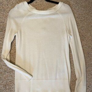 White House Black Market White Sweater with Silver Metallic thread around neck S